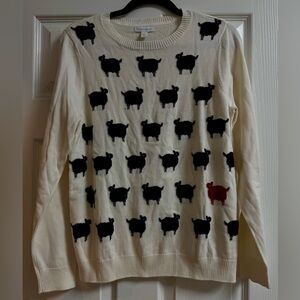 NEW Charter Club Black White & Red Sheep Sweater // Medium